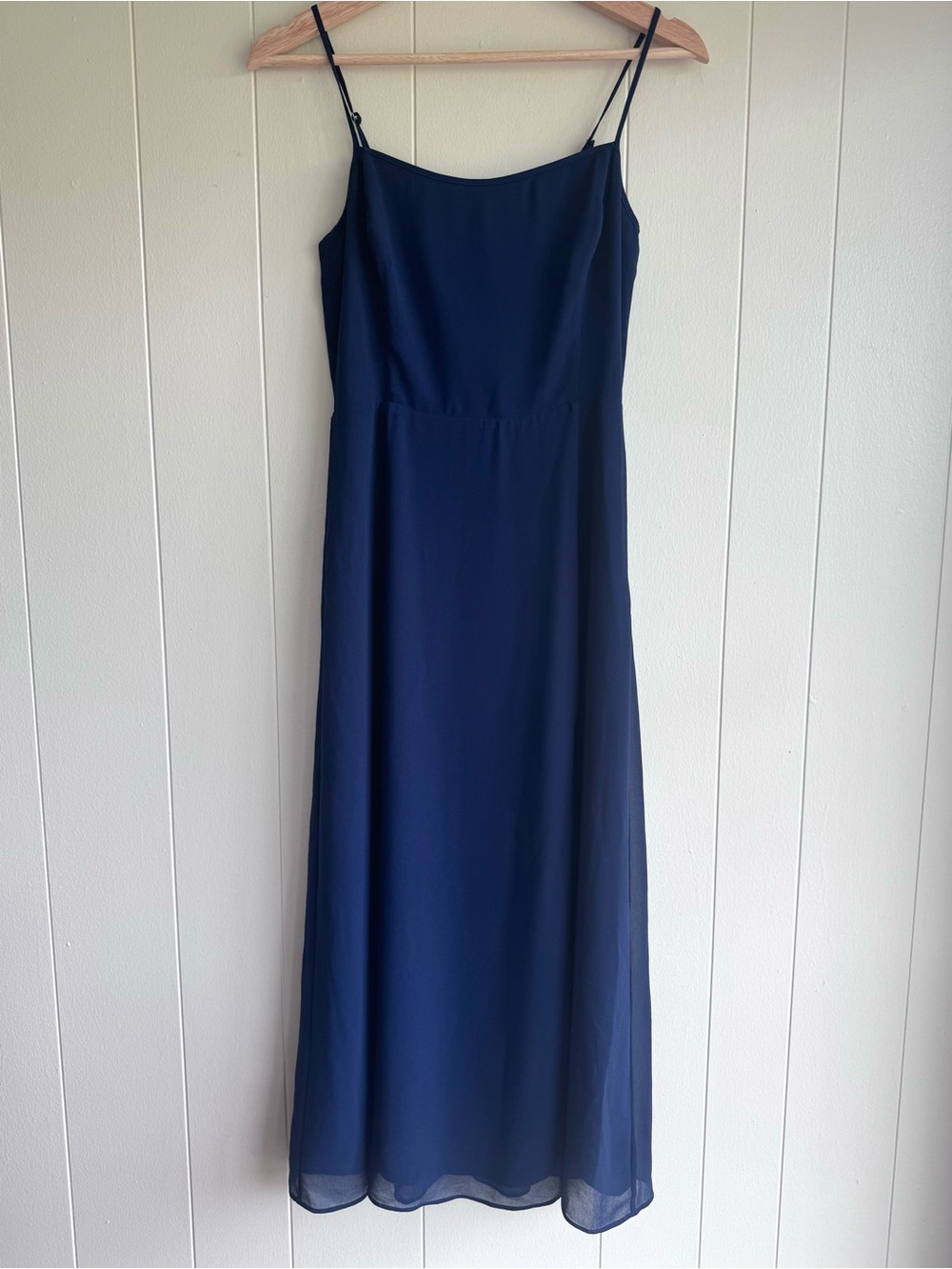 Aritzia Wilfred Navy Blue Midi Dress Size 2 Sheer Overlay Smocked Back